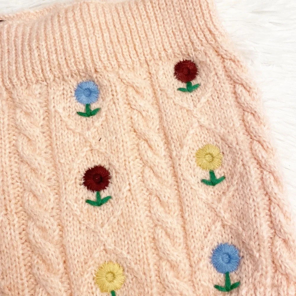 NWT ZARA | Pink Knit Embroidered Floral Bandeau Top women size Small